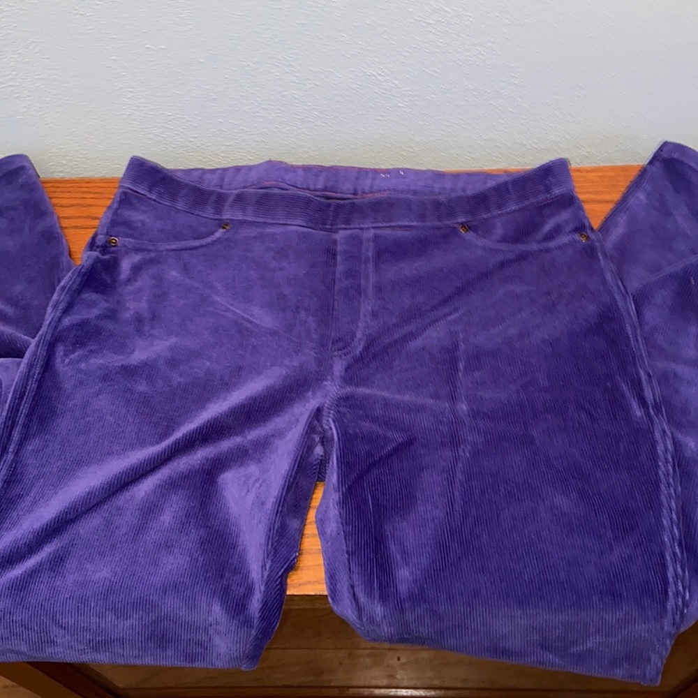 Purple corduroy jeggings.
